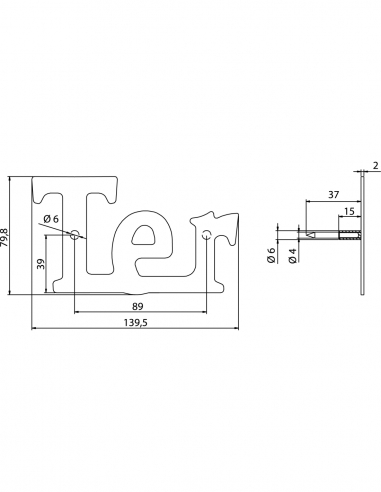 Vista aggiuntiva 1 di Scritta “Ter” in acciaio inox, altezza 80 mm, da avvitare – THIRARD