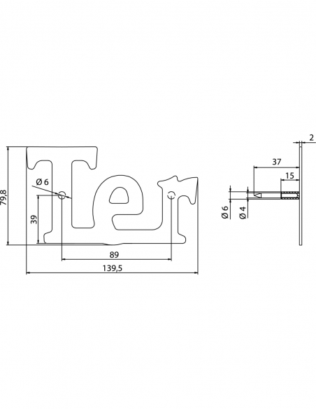 Vista aggiuntiva 1 di Scritta “Ter” in acciaio inox, altezza 80 mm, da avvitare – THIRARD