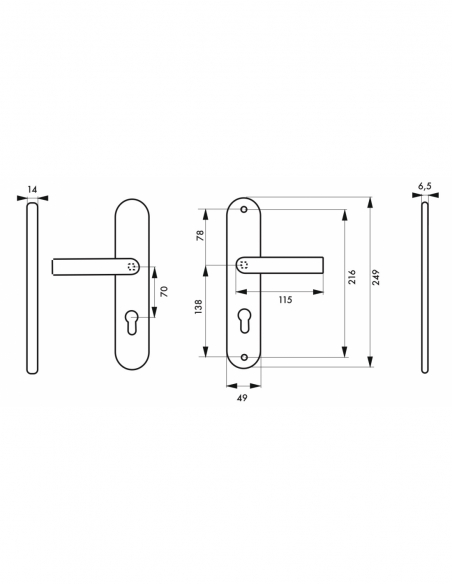 Set maniglie di sicurezza per porta d’ingresso, doppia leva, interasse di fissaggio 216 mm, argento – THIRARD