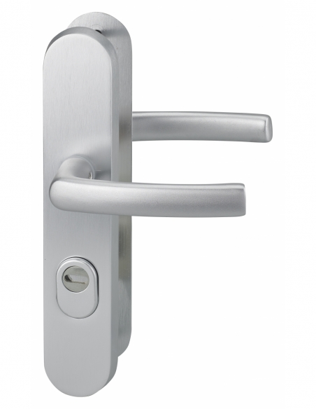 Set maniglie di sicurezza per porta d’ingresso, doppia leva, interasse di fissaggio 216 mm, argento – THIRARD