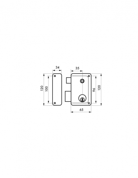 Serratura verticale da applicare a doppio cilindro con quadro, 120 x 65 mm, asse 35 mm, sinistra, marrone, 3 chiavi – THIRARD
