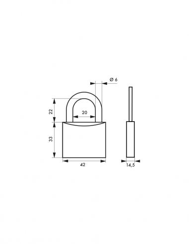 Vista aggiuntiva 1 di Lucchetto MACH 40 mm, corpo e arco in ottone, per esterno, 2 chiavi – THIRARD