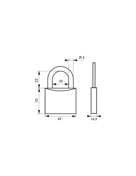 Lucchetto a chiave Mach, in ottone, per esterno, arco in ottone, 40 mm, 2 chiavi – THIRARD