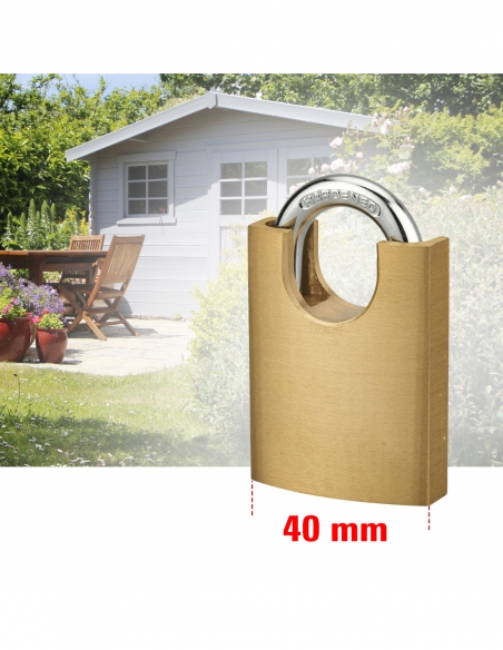 Lucchetto a chiave per esterno, 40 mm, con protezione arco rinforzata, 2 chiavi in acciaio nichelato – THIRARD