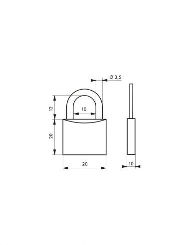 Set 2 lucchetti a chiave Tipo 1 per bagagli, arco in acciaio, 20 mm, 4 chiavi, stessa chiave – THIRARD