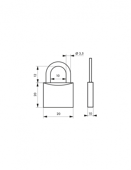 Set 2 lucchetti a chiave Tipo 1 per bagagli, arco in acciaio, 20 mm, 4 chiavi, stessa chiave – THIRARD