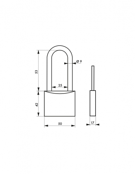 Vista aggiuntiva 1 di Lucchetto TYPE 1 50 mm con corpo in ottone e arco in acciaio nichelato, per interno, 2 chiavi – THIRARD