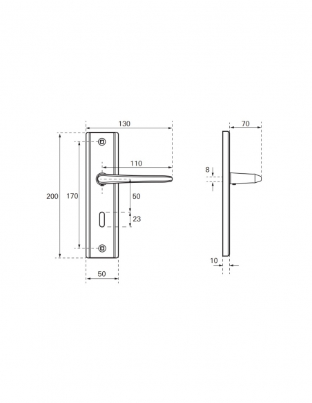 Set maniglie per porta interna Eliade foro chiave, quadro 8 mm, interasse 170 mm, nichel satinato – THIRARD