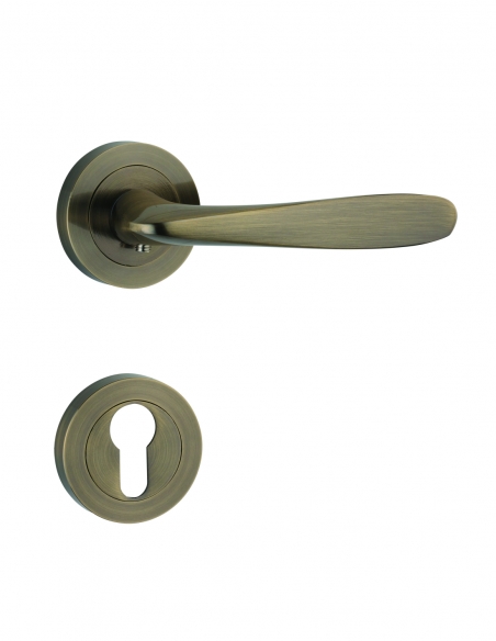 Maniglia su rosetta Barok, rosetta tonda, foro cilindro, bronzo – THIRARD