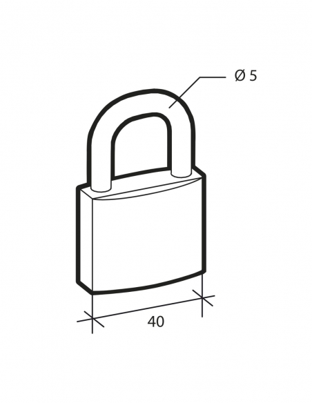 Lucchetto ACERA a chiave, base 40 mm, arco in acciaio cementato, 3 chiavi – SP
