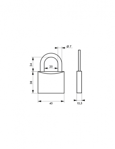Lucchetto a chiave Tipo 1+, per interno, ottone, arco in acciaio, 45 mm, 2 chiavi – THIRARD