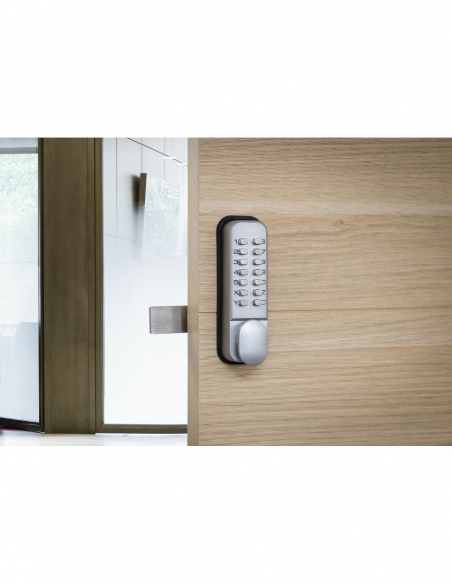 Serratura a combinazione meccanica da applicare per porta interna, 8 cifre o lettere, cromo opaco – THIRARD