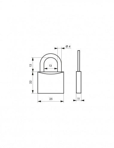 Lucchetto a chiave Tipo 1, per bagagli, arco in acciaio, 25 mm, 2 chiavi – THIRARD
