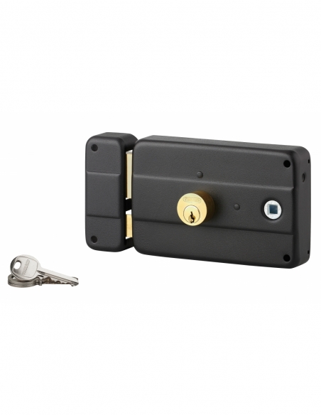 Serratura orizzontale da applicare doppia entrata con quadro, sinistra, 140x90 mm, asse 60 mm, nera, 3 chiavi THIRARD
