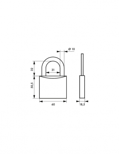 Lucchetto a chiave Tipo 1+, ottone, per interno, arco in acciaio, 60 mm, 2 chiavi – THIRARD