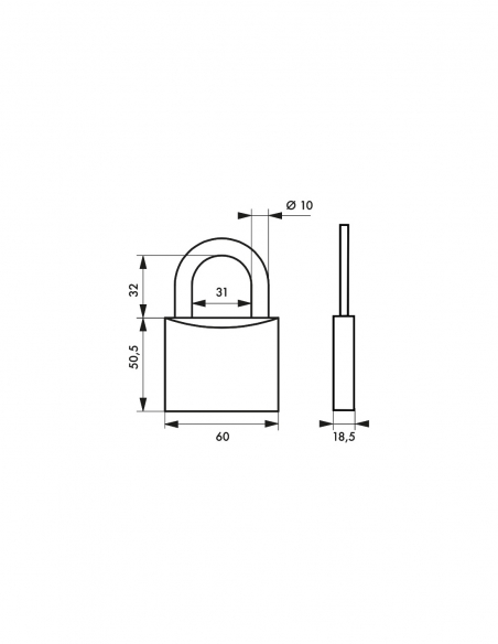 Lucchetto a chiave Tipo 1+, ottone, per interno, arco in acciaio, 60 mm, 2 chiavi – THIRARD