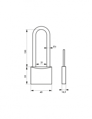 Lucchetto a chiave Tipo 1, ottone, interno, arco alto in acciaio, 40 mm, 2 chiavi - THIRARD