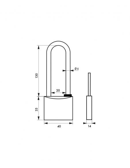 Lucchetto a chiave Tipo 1, ottone, esterno, arco alto in acciaio inox, 40 mm, 2 chiavi - THIRARD