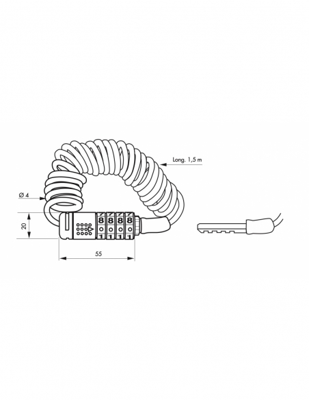 Antifurto per monopattino elettrico a combinazione, cavo in acciaio rivestito in PVC, lunghezza 1,5 m, Ø 4 mm, 4 cifre - THIRARD