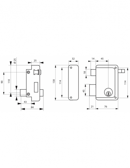 Serratura da applicare a doppio cilindro 45 mm, 5 perni, a tirante, 76 x 130 mm, sinistra – THIRARD
