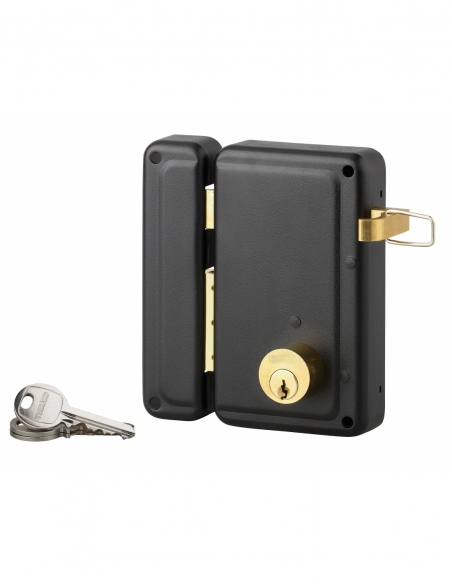 Serratura verticale doppia entrata, sinistra, 76x130 mm, asse 45 mm, nero, 3 chiavi - THIRARD