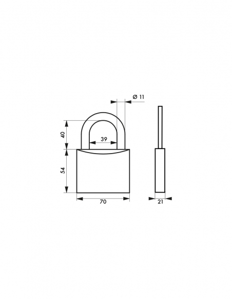 Lucchetto a chiave Tipo 1+, ottone, interno, arco in acciaio, 70 mm, 2 chiavi - THIRARD