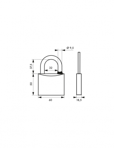 Lucchetto a chiave Tipo 1, esterno, ottone cromato, 60 mm, 2 chiavi - THIRARD