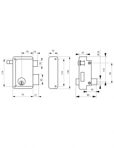Serratura da applicare a doppio cilindro 45 mm, 5 perni, a tirante, 76 x 130 mm, destra – THIRARD