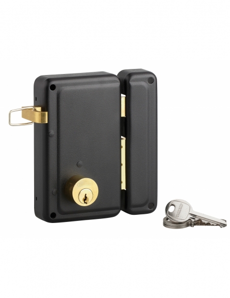Serratura verticale a tiraggio, doppia entrata, destra, 76x130 mm, asse 45 mm, nero, 3 chiavi - THIRARD