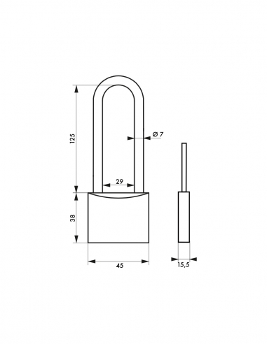 Lucchetto a chiave Tipo 1, interno, ottone, arco alto in acciaio, 45 mm, 2 chiavi - THIRARD