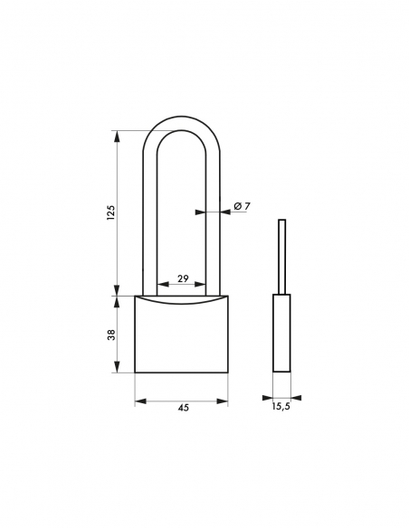 Lucchetto a chiave Tipo 1, interno, ottone, arco alto in acciaio, 45 mm, 2 chiavi - THIRARD