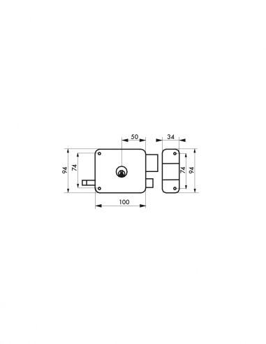Vista aggiuntiva 1 di Serratura orizzontale da applicare a doppio cilindro con tirante, 100 x 94 mm, destra, 3 chiavi – THIRARD