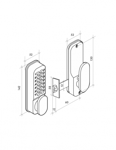 Serratura a combinazione meccanica da incasso, 8 cifre o lettere, cromata opaca - THIRARD
