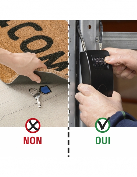 Cassetta porta chiavi a combinazione, 4 cifre, acciaio, 47x75 mm, con cavo, nero - THIRARD