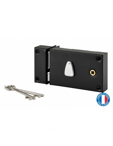 Serratura da applicare per cancello sinistra, interasse 56 mm, 140x88 mm, nero, 2 chiavi - THIRARD