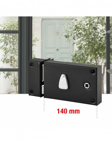 Serratura da applicare per cancello sinistra, interasse 56 mm, 140x88 mm, nero, 2 chiavi - THIRARD