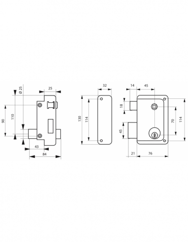 Serratura da applicare a doppio cilindro 45 mm, 5 perni, con quadro maniglia, 76 x 130 mm, sinistra – THIRARD