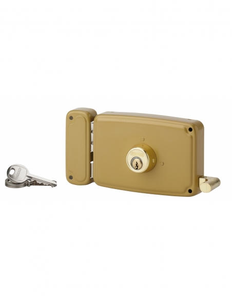 Serratura orizzontale da applicare doppia entrata a tirare sinistra 140x94 mm, entrata 70 mm, marrone, 3 chiavi - THIRARD