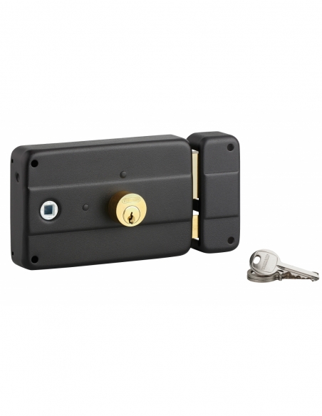Serratura orizzontale da applicare doppia entrata destra 140x90 mm, entrata 60 mm, nero, 3 chiavi - THIRARD