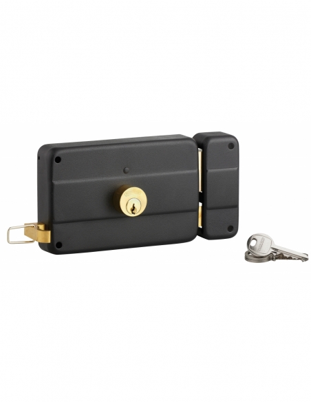 Serratura orizzontale da applicare doppia entrata a tirare, destra, 140x90 mm, entrata 70 mm, nero, 3 chiavi - THIRARD