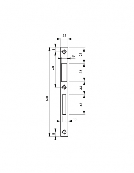 Riscontro piatto in acciaio inox, cassa ridotta 160x22x1,5 mm - THIRARD