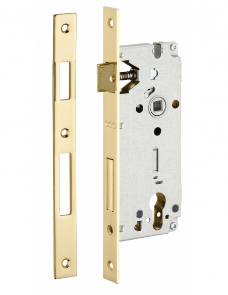 Serratura da incasso a cilindro per porta d’ingresso, entrata 45 mm, frontale quadro, têtière ottonata - THIRARD