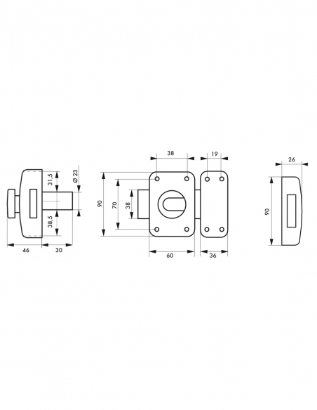 Serratura a pulsante CAPITAL per porta d’ingresso, 30 mm, epossidica oro, 3 chiavi - Thirard