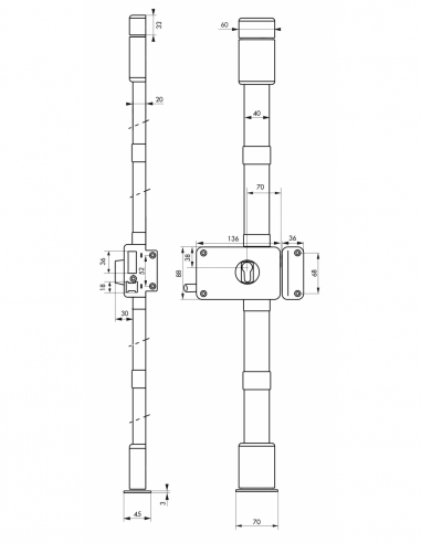 Corpo serratura a tiraggio Horga da applicare per porta d’ingresso, destro, 3 punti, asse 70 mm, marrone - THIRARD