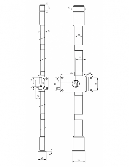 Corpo serratura a tiraggio Horga da applicare per porta d’ingresso, destro, 3 punti, asse 70 mm, marrone - THIRARD