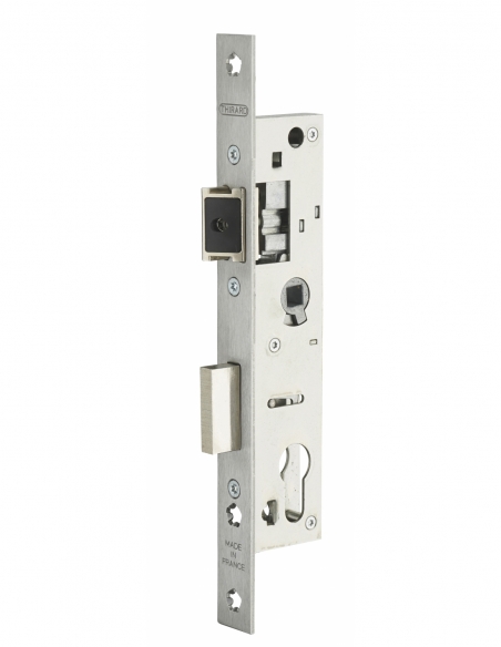 Corpo serratura da incasso a cilindro per infissi metallici, asse 24 mm, interasse 70 mm, estremità quadrate, inox - THIRARD