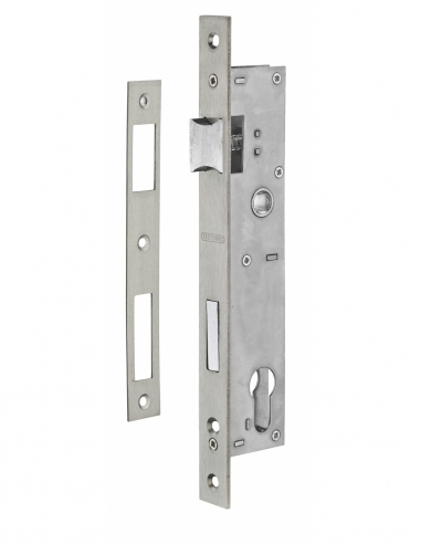 Corpo serratura da incasso a cilindro per infissi metallici, asse 24 mm, estremità quadrate, inox - THIRARD