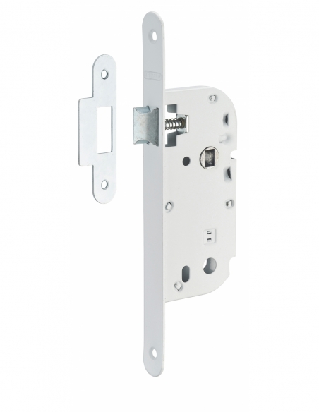 Serratura da incasso per porta interna, cilindro passante 6 x 9 mm, estremità rotonde, bianca - THIRARD