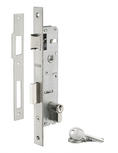 Corpo serratura da incasso a cilindro per infissi metallici, asse 25 mm, estremità quadrate, zincato - THIRARD