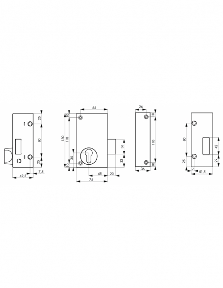 Vista aggiuntiva 1 di Cassa serratura CP 75 x 130 mm, destra – THIRARD